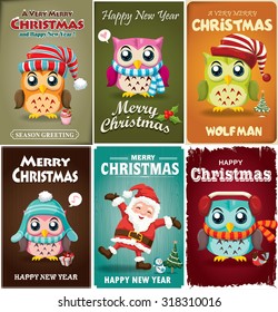 Vintage Christmas poster design set