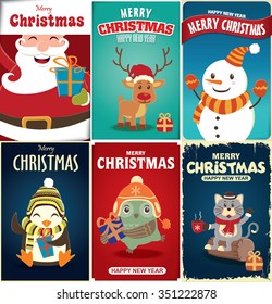 Vintage Christmas poster design set