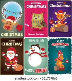 Vintage Christmas poster design set