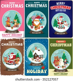 Vintage Christmas poster design set