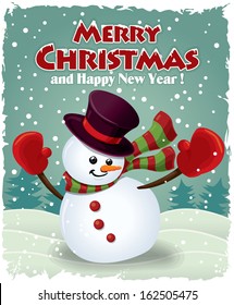 Vintage christmas poster design with snowman
