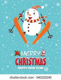 Vintage Christmas poster design with snowman