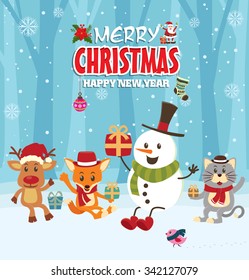 Vintage Christmas poster design with snowman