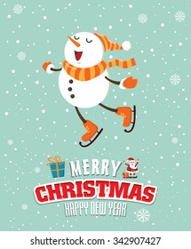 Vintage Christmas poster design with snowman