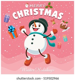 Vintage Christmas poster design with snowman characters.