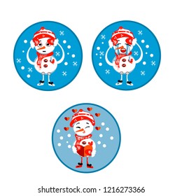 Vintage Christmas poster design with vector snowman, Santa Claus, elf characters.Heart for holidays