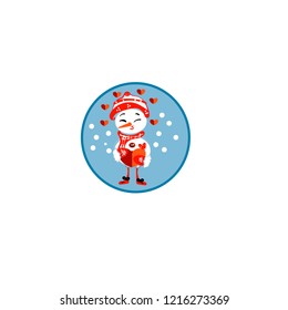 Vintage Christmas poster design with vector snowman, Santa Claus, elf characters.Heart for holidays