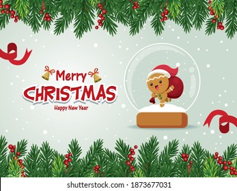 Vintage Christmas poster design with vector gingerbread man.