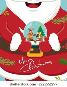 Diseño vintage de afiches navideños con vector Santa Claus, ciervo, zorro.