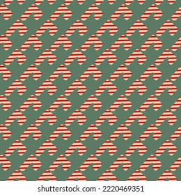 Vintage Christmas seamless pattern with candy cane. Retro 60s 70s style Xmas repeating background. Vector design for textile, wrapping paper, festive decoration