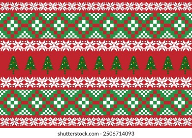 Vintage Christmas Seamless Pattern with Geometric and Ethnic Ornaments,traditional ethnic, fabric pattern for textiles, rugs, wallpaper, clothing, sarong, batik, wrapping, embroidery, print, vector