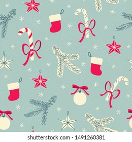 Vintage christmas seamless pattern. Holiday vector background