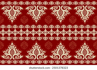 Vintage Christmas seamless pattern with red and white snowflakes and lace design,traditional ethnic, fabric pattern for textiles, rugs, wallpaper, clothing, sarong, batik, wrapping, embroidery, print,