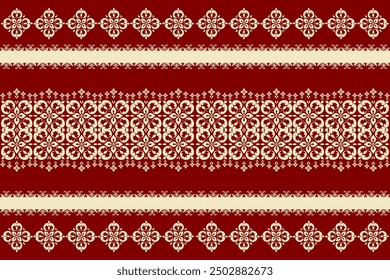 Vintage Christmas seamless pattern with red and white lace, featuring floral and baroque elements,damask pattern,thai pattern, traditional ethnic, floral, fabric pattern for textiles,wallpaper, cloths