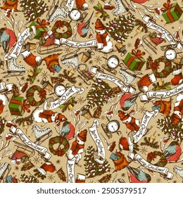 Patrón inconsútil de las Navidades de Antiguas, textura de los bocetos del invierno