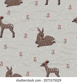 Vintage Christmas seamless texture from New Collection. Cute Christmas Reindeer Calf. Vector EPS8