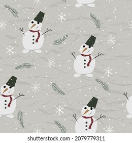 Vintage Christmas seamless texture from New Collection. Christmas snowman cartoon style. Vector EPS8