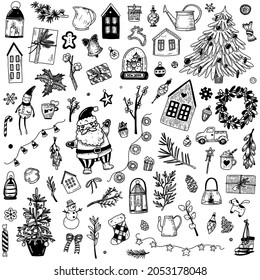 Vintage christmas set with cute winter elements
