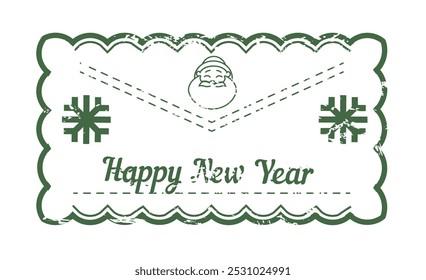 Design de selo de Natal vintage com texto de Ano Novo Feliz e detalhes de cana de doces, isolado no fundo branco. Ilustração vetorial adequada para cartões de férias e etiquetas.