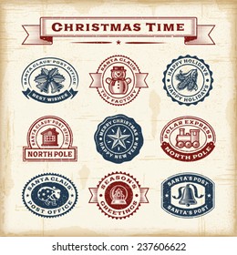 Vintage Christmas Stamps Set. Fully Editable EPS10 Vector.