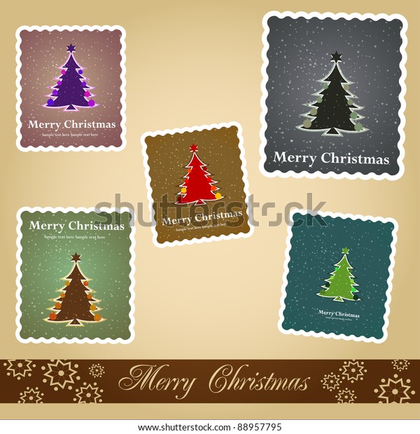 Vintage Christmas Stamps Christmas Tree Vector Stock Vector (Royalty ...