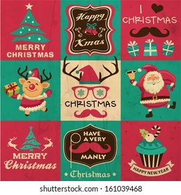  Vintage Christmas symbols, icons and hipster elements vector collection