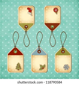Vintage Christmas tags set. Vector Eps10