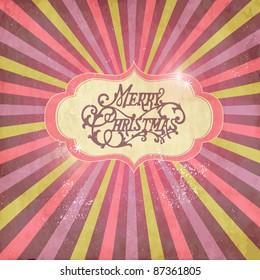 Vintage Christmas template, colored sun burst background.