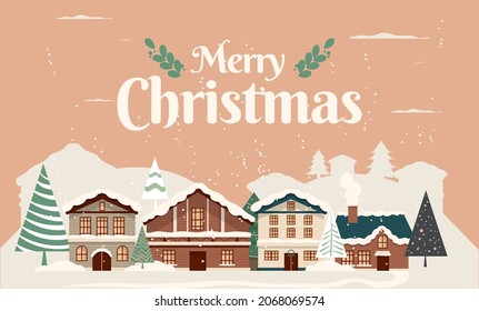 Vintage Christmas Town background. Holiday poster, header for website, greeting card, flyer