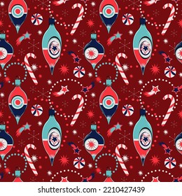 Vintage Christmas toys seamless pattern. Wrapping paper retro design.