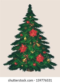Vintage christmas tree art. Greeting card \ poster \ banner. Vector illustration.