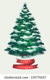 Vintage christmas tree art. Greeting card \ poster \ banner. Vector illustration.