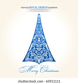 vintage christmas tree blue vector illustration