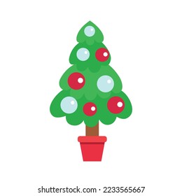 Vintage Christmas tree with Christmas decorations - ornaments, stars, garlands, snowflakes, lamps. Isolated. Merry Christmas and happy New Year.
