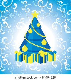 vintage christmas tree with gift boxes  vector illustration