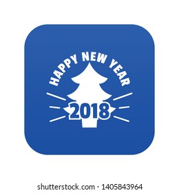 Vintage christmas tree icon blue vector isolated on white background