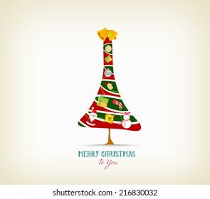 vintage christmas tree with icon and element