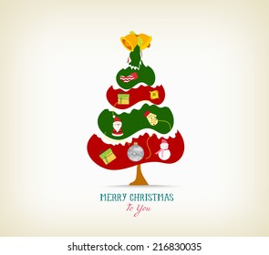 vintage christmas tree with icon and element