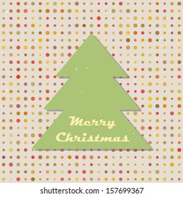 Vintage Christmas tree on random polka dots background. Seamless pattern. Background with place for text. Vector illustration.