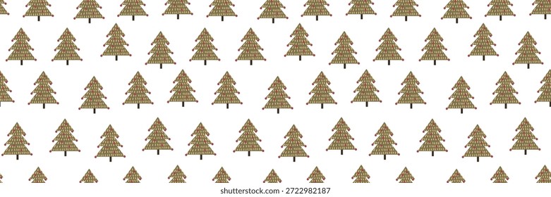 Padrão de árvore de Natal vintage com adoráveis ornamentos de doodle. Design de inverno perfeito em tons de rosa, ideal para cartões de férias, papel de embrulho e projetos de decoração festiva.