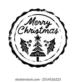 Vintage Christmas Tree Postmark. Holiday Postal Watermark for Cards, Scrapbooking, and Collages. Santa mail Isolated Stamp