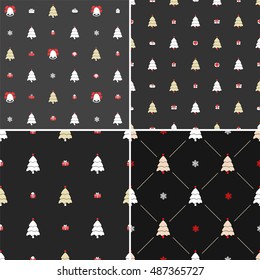 Vintage Christmas tree, snowflake, gift box. Hand drawn vector icons for holiday celebration. Black set.