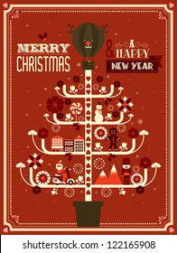 vintage christmas tree template vector/illustration