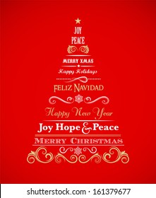 Vintage Christmas tree with text and elements