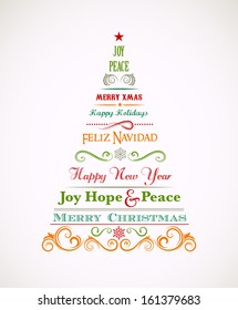 Vintage Christmas tree with text and elements