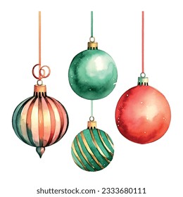 Vintage christmas tree toys watercolor, great design for any purposes.