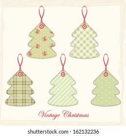 Vintage Christmas trees in shabby chic style as decorative elements for scrap booking or Christmas greeting card