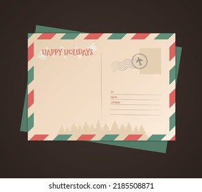 Vintage Christmas Vector Postcard Design