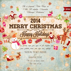 Vintage Christmas Vector With Retro Antique Frame And Set Of Xmas Elements