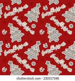 Vintage christmas vector seamless pattern with Xmas tree. 